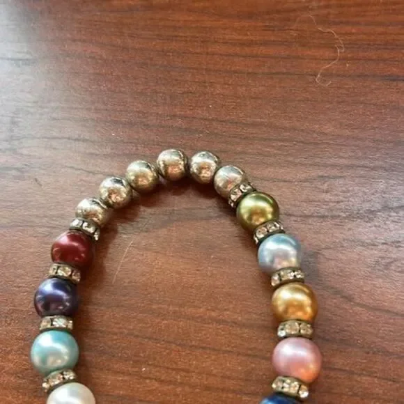 Colorful Beaded Stretch Bracelet w Rhinestones - Picture 2 of 3